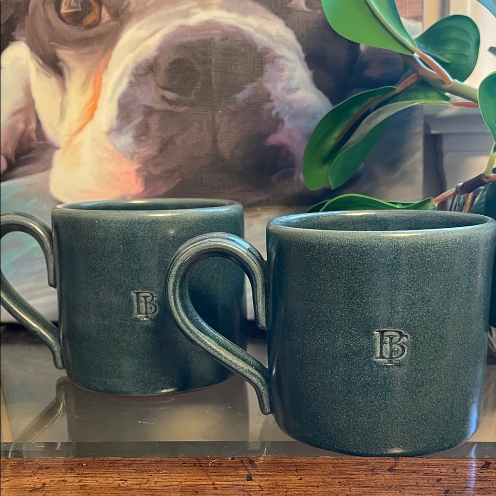 McQueen Pottery Blackberry Farm Stoneware Coffee Mug McQ Dark Teal Blue-Set of 2